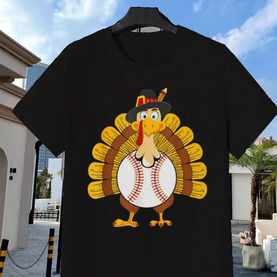 Thanksgiving Turkey Baseball Player Jersey_4 - Black - View 1