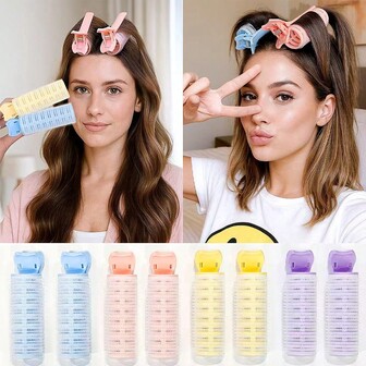 8pcs Multi-Color Self-Adhesive Manual Curling Iron Set - No Heat, Non-Slip, DIY Hair Curler, Portable & Easy To Use, Won't Damage Hair, Suitable For Daily Styling, Travel, Dorm, Party Makeup, Easily Create Natural Curls, Essential For Female Hair Enthusiasts