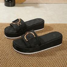 2024 New Thick Sole Wedge Slide Sandals For Women, Fashion Summer Beach Slippers - Black - View 9