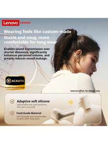 Lenovo سماعات أذن بلوتوث EA400-5.4: تصميم مشبك توصيل بالعظام، عمر بطارية فائق الطول، مقاوم للماء والعرق بمعيار IPX5، إلغاء ضوضاء المكالمات الذكية ENC، سماعات أذن لاسلكية بتوصيل بالعظام، تصميم مفتوح للأذن، مريح للارتداء لفترات طويلة - صخرة القمر البيضاء - مشاهدة 6