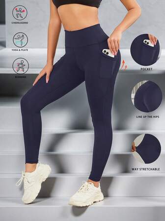 High Waist Tummy Control Pocket Yoga Pants, Fitness Leggings, Outdoor Tight Pants
