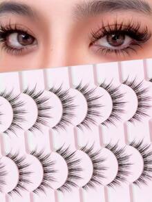 7 Pairs Natural Style False Eyelashes, Cartoon Style False Eyelashes, 15mm Natural Criss-Cross False Eyelashes, Suitable For Daily Wear, Travel Essential False Eyelashes - Black - View 1