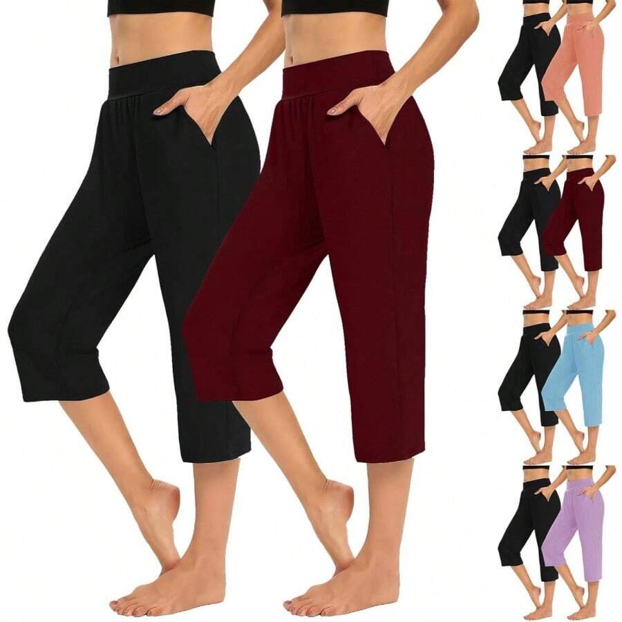 Pantalones Casuales, Paquete de 2 para Mujer, Largo 3/4, Cintura elstica, Pierna Recta, Holgados, Ligeros, Casuales. - inicial - Ver 1