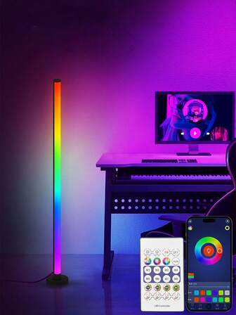 1pc RGB Color Changing Floor Lamp, Remote Control Indoor Bedroom USB Plug Wall Corner Light, Ambiance Mood Light With Music Rhythm Sensor For Living Room Bedroom