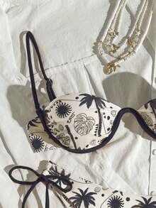 Bikinx Conjunto de bikini con aros, estampado festivo, flecos y cordones para mujer, ideal para vacaciones - Multicolor - Ver 3