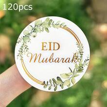 60pcs/120pcs Eid Mubarak Hot Stamping Stickers Gold Green Leaf Gift Packaging Stickers Decoration Party Supplies - Multicolor - View 16