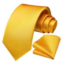 1 Set Men's Gold Spiral Tie & Pocket Square Set, Wedding Party Groom Tie Set - Gold - View 2