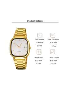 1pc Women's Gold Metal Strap Quartz Watch, Retro Square Calendar Dial, Fashionable Luxury Elegant Commuter Versatile Daily Decorative Wristwatch, Suitable For Women's Daily Wear Or Gift Giving, Christmas, Valentine's Day, Ramadan, Eid, Carnival, Chinese New Year