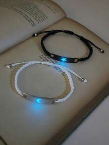 ATLVXJL 2pcs/Set Luminous Couple/Friendship Starry Night Stainless Steel Pendant Adjustable Cord Bracelet Set, Suitable For Daily Wear And Holiday Gift