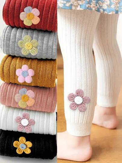 Girls 3/4 Pants, Infant Floral Print Leggings, Baby Girl Floral Decorated 3/4 Leggings, Baby Girl 3/4 Leggings Tights, Children Leggings For Girls, Spring & Autumn