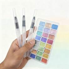 24色珠光水彩颜料套装 - 色彩鲜艳的实心包装，适用于中国画、唐卡书法和色彩丰富的艺术创作，适合专业艺术用途。