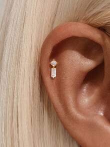 1Pc Diamond 925 Sterling Silver Earring Women Classic Stud Earring Flat Back 18K Gold Plated Helix Cartilage For Daily Wear Wedding Party Engagement Christmas Gifts Fine Jewelry - Gold - View 8