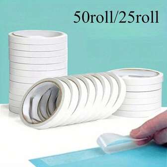 50/25 Rolls Multipurpose Small Roll Double-Sided Tape - Strong Adhesive Suitable For Office, Crafts, Card Making - Creative Essential Tool, Compact & Portable, Each Roll 450cm/177inch Long (50 Rolls 0.5cm/0.2inch Width, 25 Rolls 1cm/0.39inch Width)