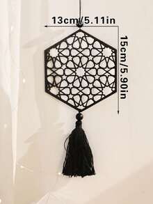 1/3 chiếc đồ trang trí hình trăng lưỡi liềm và sao màu đen, thiết kế rỗng nhẹ với tua rua mềm mại, phong cách Boho hiện đại, tác phẩm nghệ thuật hình trăng lưỡi liềm và sao, thích hợp để trang trí tường nhà, cửa sổ/cửa ra vào, tiệc tùng, phòng khách và phòng ngủ ấm cúng. - Gỗ đen - Xem 10