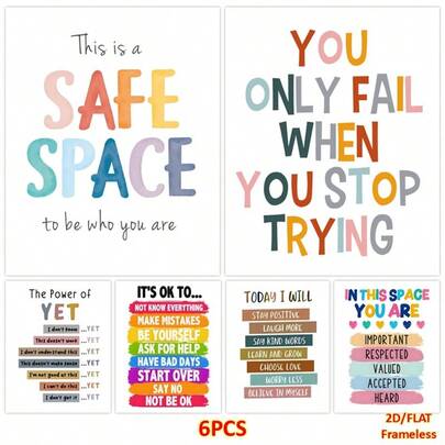 6pcs Inspirational Printed Posters - 8x10 Inch Frameless, Suitable For Room, Office, School Indoor Decor, Spring Decoration, Ideal For Holiday & New Year Gifts