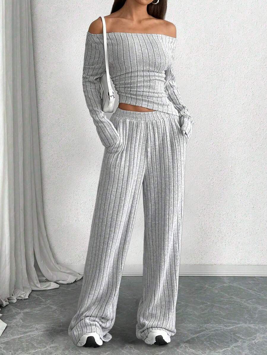 针织修身套装，深灰色休闲女装冬季女装