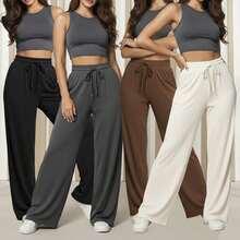 Comfortable Women's Wide-Leg Sweatpants, Soft, Structured Fit, Casual, Basic, Plain, With A Faux Drawstring. - Cream - View 1