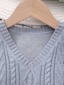 Boys' Collegiate Style Solid Color Cable Knit Sweater Vest