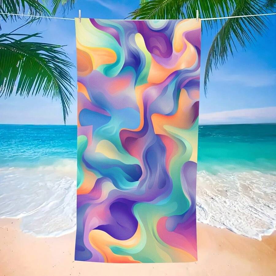 1pc Large Quick-Dry Beach Towel - Lightweight Microfiber Bath Towel With Pastel Colors Pink, Blue, Purple, Orange, Yellow, Green, Red, Black, White, Beige, Brown, - Soft Fabric Pool, Travel, Camping, Spa - Summer - White - View 1