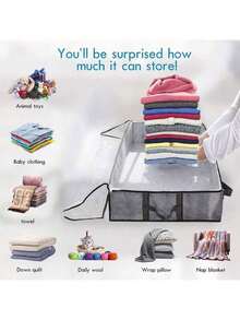 4pcs 90L Under Bed Storage Containers, Closet Organizers And Storage Bins, Foldable Underbed Storage Bags For Wrapping Paper, Blanket, Clothing, Comforter, Sweaters, Pillows, Linen Sheets - Xám - Xem 7