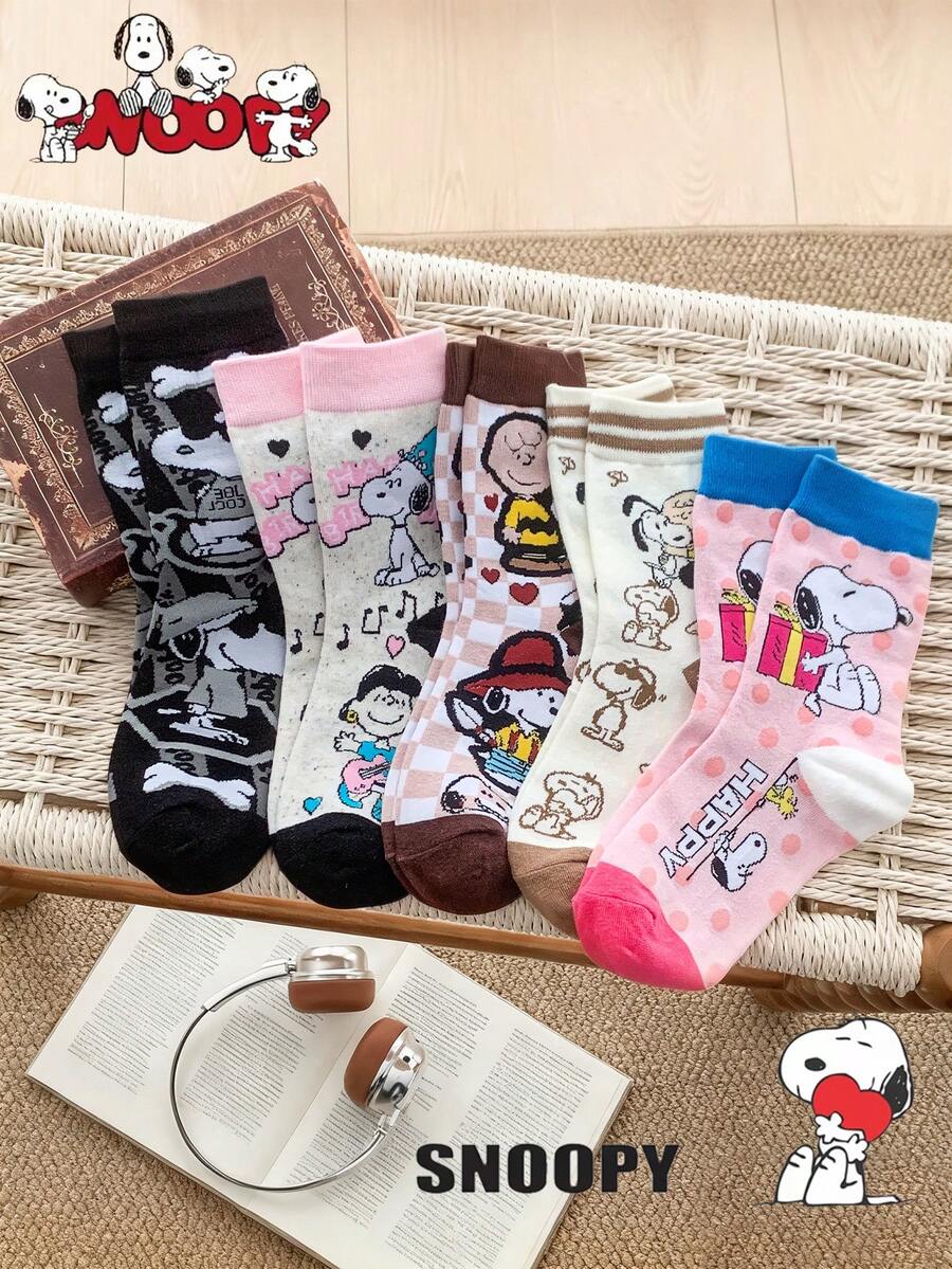 1/3/5 đôi tất dài đến bắp chân hình hoạt hình Snoopy, tất thể thao mềm mại thoải mái dành cho nam và nữ, phù hợp cho mọi mùa, tất thể thao đôi thường ngày, quà tặng cho các cô gái. - Nhiều màu - Xem 1