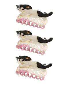 1 件可爱卡通动物猫/发爪，醋酸纤维卡哇伊甜美鲨鱼发饰时尚发夹优雅爪夹冬季发夹 - 彩色 - 查看 6