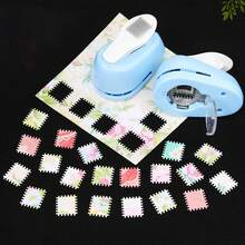 New Stamp Border DIY Punch Stamp Shape Craft Punch Embossing Machine Round Hole Punch Toothed Puncher Embosser(Shell Color Is Random)
