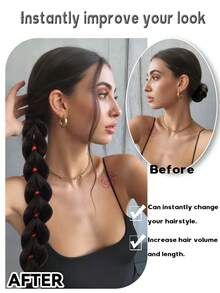 شعر مستعار مضفر اصطناعي للنساء، ذيل حصان منخفض، ذيل حصان واقعي منفرد، ضفيرة طويلة مضفرة، شعر مستعار ذيل حصان جانبي، أربطة شعر، حلقات مطاطية للشعر، أربطة شعر، حبل شعر، ربطات شعر مطاطية