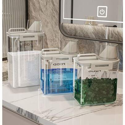 洗衣液/液体收纳盒，透明洗衣房整理收纳盒，洗衣粉收纳盒。