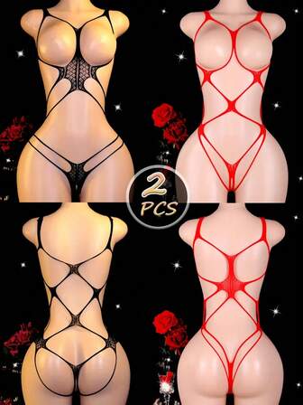 2 Pieces Set Women Hollow Dress Fishnet Sexy Lingerie For Romantic Nightwe
