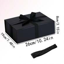 Bộ 3 hộp quà tặng cao cấp, khóa từ tính, trang trí ruy băng, thích hợp làm quà cầu hôn cho phù rể, quà cưới, quà Giáng sinh, quà Halloween, quà sinh nhật (Màu đen) - màu đen - Xem 7
