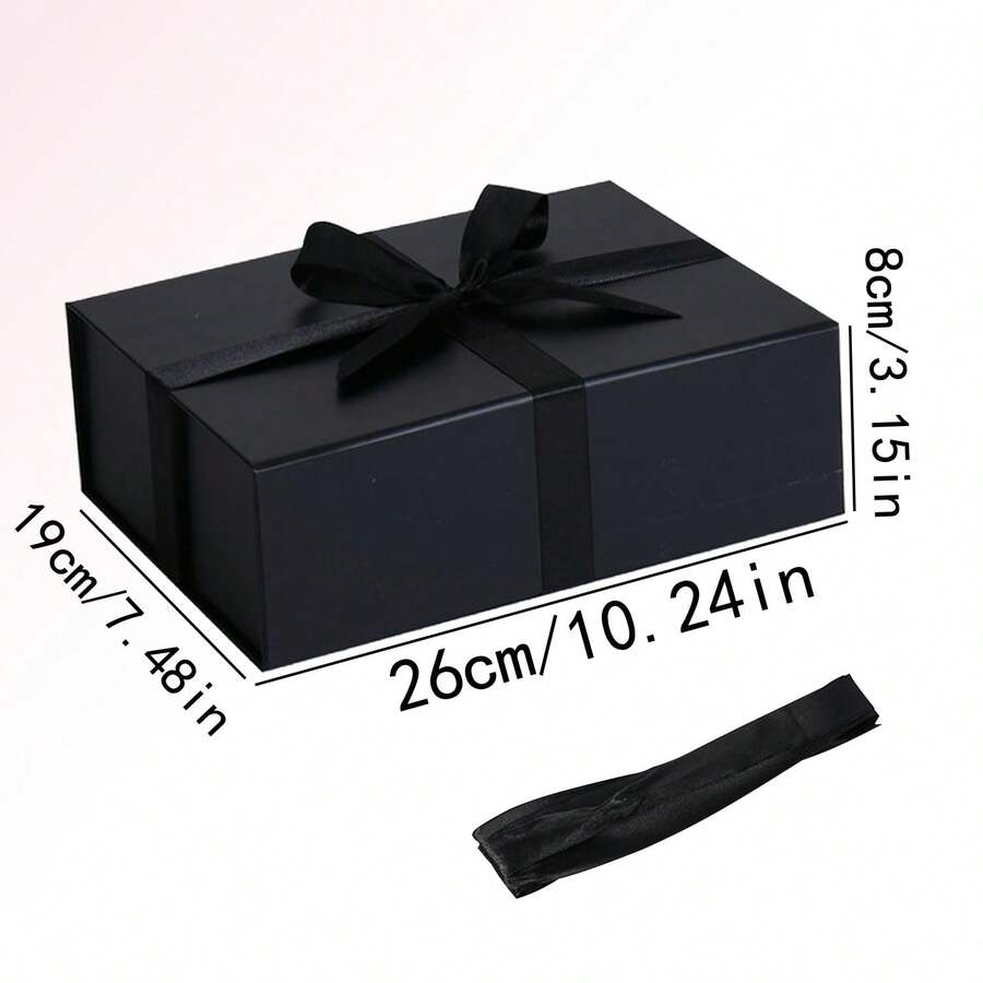 Bộ 3 hộp quà tặng cao cấp, khóa từ tính, trang trí ruy băng, thích hợp làm quà cầu hôn cho phù rể, quà cưới, quà Giáng sinh, quà Halloween, quà sinh nhật (Màu đen) - màu đen - Xem 1