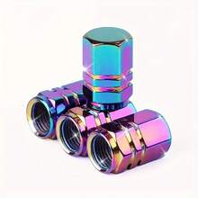 4-Pack Colorful Car Motorcycle Valve Caps Aluminum Alloy Valve Covers Tire Valve Caps Dustproof Caps Hex Valve Caps Chrome Plated Tire Caps - Iridescent Aluminum Alloy Valve Cap - View 1