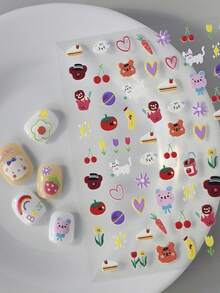 1 Sheet 6D Cartoon Nail Stickers – Kawaii Animal Dessert Flower Nail Art For Girls - Nhiều màu - Xem 1