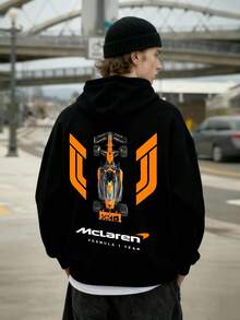 (Double Sided Printing) F1 Racing Culture Element Printing, Polyester Fiber Hooded Sweatshirt, A Must-Have Fashion Item For Autumn And Winter~Skin Friendly, Warm And Not Stuffy, Adding More Comfortable Matching Possibilities. - 黑色 - 查看 3