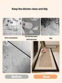 1 pieza Alfombra de cocina de franela color caqui simple, lavable a máquina, antideslizante, con bordes negros, hecha de gel de sílice, absorbente y fácil de limpiar, adecuada para cocina, comedor, baño, lavandería y entrada - Verde Oscuro - Ver 2