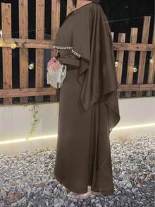 Hafizah Capa casual de dos piezas con cadena de perlas para uso diario de la mujer - Marrón - Ver 4