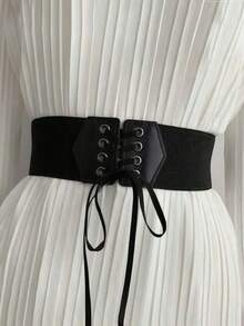 1pc Women's Fashion Minimalist Versatile Decorative Elastic Waist Casual/Formal Dress, Suitable For Commute, Date, Party And Other Occasions - Black - View 1