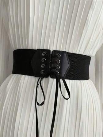 1pc Women's Fashion Minimalist Versatile Decorative Elastic Waist Casual/Formal Dress, Suitable For Commute, Date, Party And Other Occasions