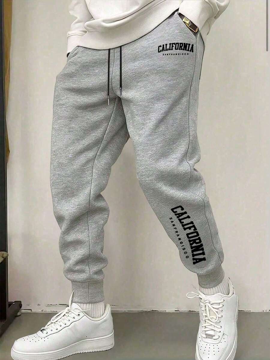 Men's Drawstring Spring/Summer Lightweight Loose Elastic Sports Pants, Fashion Letter Print Sweatpants - Grey - View 1