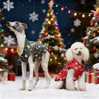 新款狗狗冬季服装，双面可穿的圣诞狗狗衣服，适合猫狗，带牵引绳孔的狗狗外套，实用又独特的中小型犬圣诞礼物
