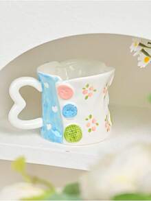 1 كوب قهوة سيراميك فريد من نوعه بشكل عقدة الزهور المرسومة باليد - متعدد الألوان - مشاهدة 2