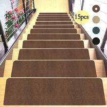 [8/15pcs] Non-Slip Warm Stair Treads - Solid Color Minimalist Wooden Steps - Non-Slip Stair Mats, Self-Adhesive Stair Treads, Non-Slip Stair Treads Suitable For Wooden Steps, 15pcs 22*70cm Indoor Stair Carpet Treads With Reusable Peelable Adhesive, Suitable For Elderly And Pets - Multicolor - View 19