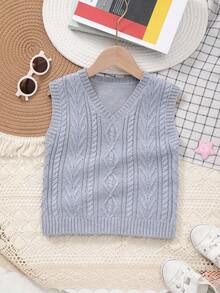 Boys' Collegiate Style Solid Color Cable Knit Sweater Vest