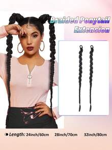 2件装长辫子马尾接发，带发圈，长直环绕式接发，自然柔软合成纤维马尾辫 - 彩色 - 查看 4