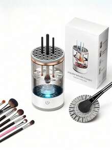 Electric Makeup Brush Cleaner Machine, Quick Efficient Deep Cleaning Makeup Brush, Automatic Spinning Cosmetic Brush Cleaner All Types Of Brushes Portable Compact Design For Travel Home Use - White - View 2