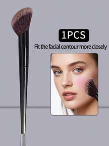 2525 新款斜角化妆刷，软毛腮红刷，轮廓刷，散粉刷，高光刷，适合初学者，便携式化妆工具 - 黑色 - 查看 10