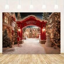 1. 圣诞小镇松树雪景摄影背景横幅 - 耐用涤纶节日墙饰，适用于房间、客厅、户外装饰 - 嘉年华主题，适合圣诞节、新年和冬季假期 - Multicolor(多色)-4 - 查看 5