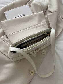 新款时尚腰带装饰手提包，适合派对、郊游、度假、购物和日常使用，可存放零钱、手机，也适合白领、大学生和上班族作为工作包，优雅女士包。 - 白色 - 查看 6