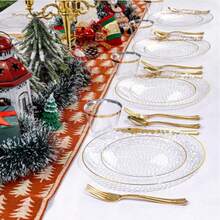 10pcs Transparent Hammered Gold Rim Plates, Salad Plates - Includes 10pcs 10.25 Inch Plates Or 10pcs 7.5 Inch Plates, Essential For Dinner, Dessert, Party, Wedding - Clear - View 8